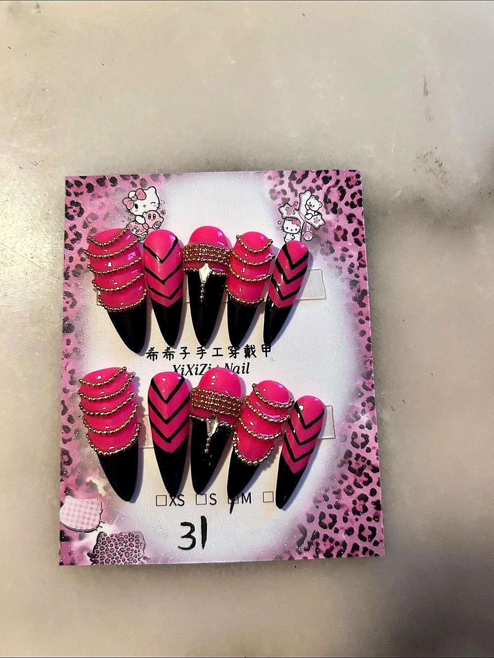 Pink & Black Press-On Nails NWT